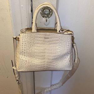 NWT DKNY Paige Medium Satchel / Crossbody Pink Crocodile Embossed